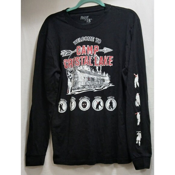 Friday The 13th "Welcome to Camp Crystal Lake" T-Shirt Long Sleeve Black Medium - Picture 1 of 7